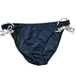 Victoria’s Secret Swim Black Bikini Bottom Size S Multicolor Side Tie Accent EUC